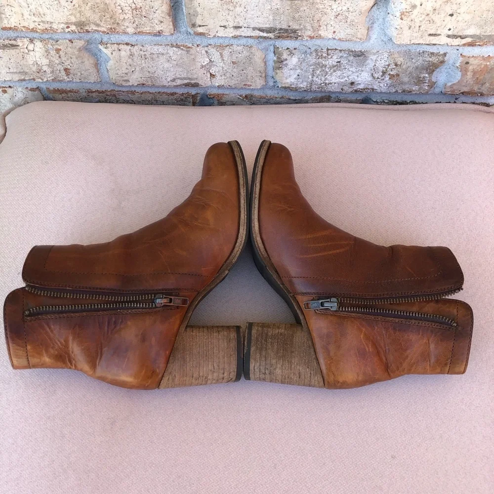 FRYE Addie Leather Versatile Dual-zip Ankle‎ Boots In Cognac 6 1/2